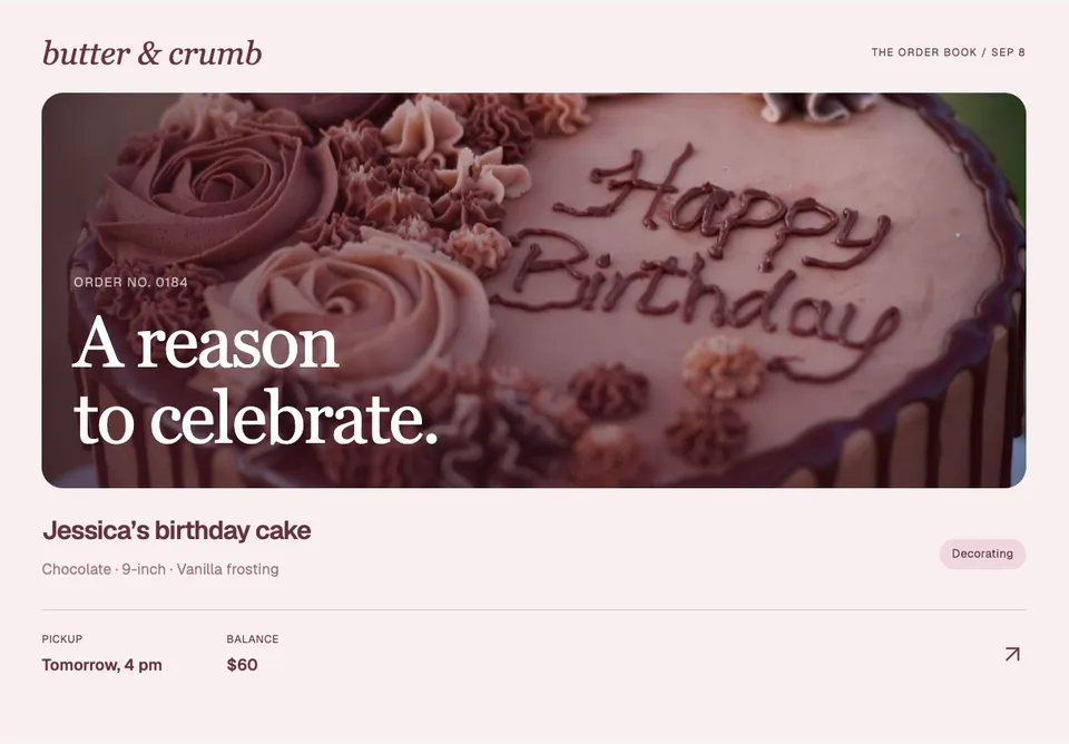 Bakery Custom Orders app design concept