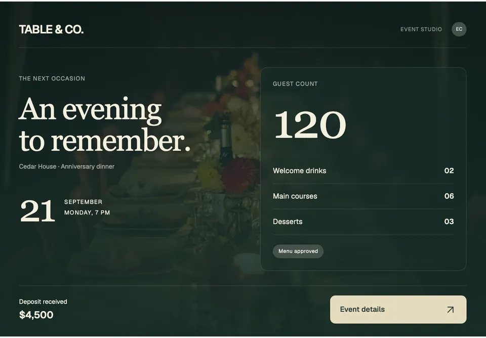 Catering Booking Manager app design concept
