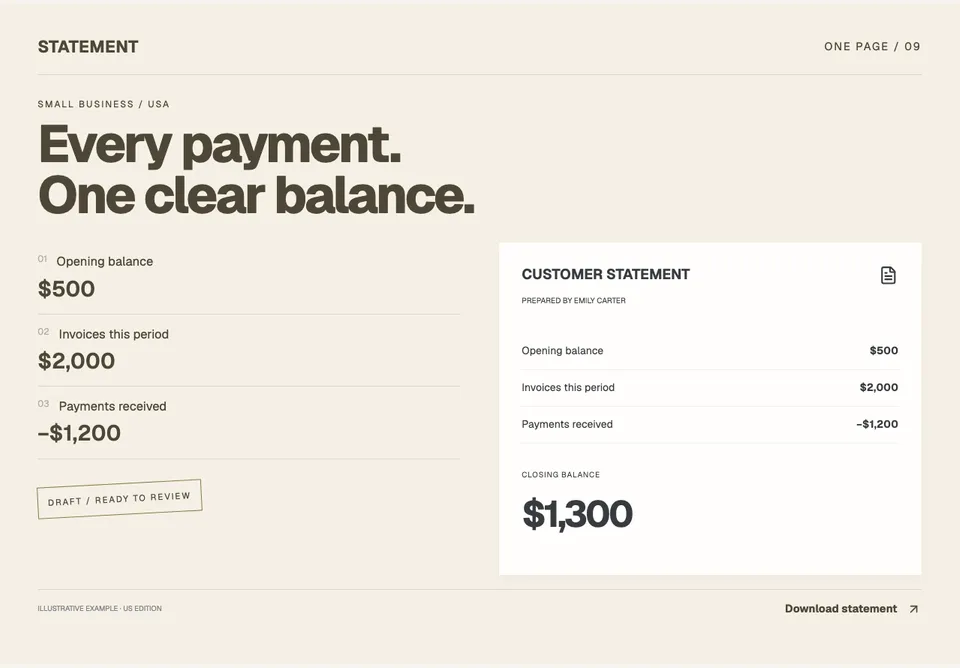 Customer Statement Maker app design concept