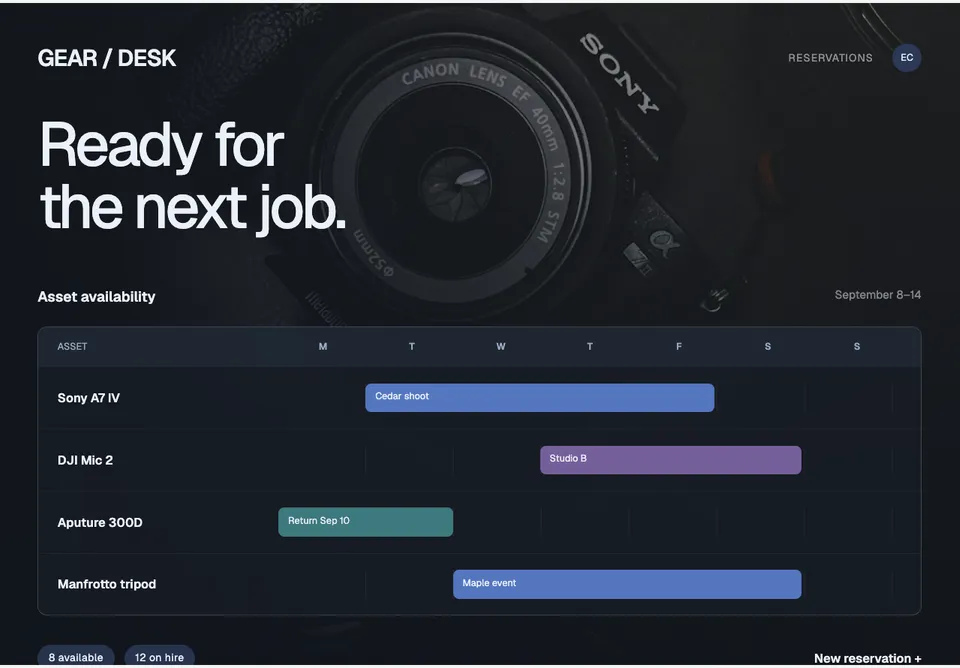Equipment Rental Desk app design concept