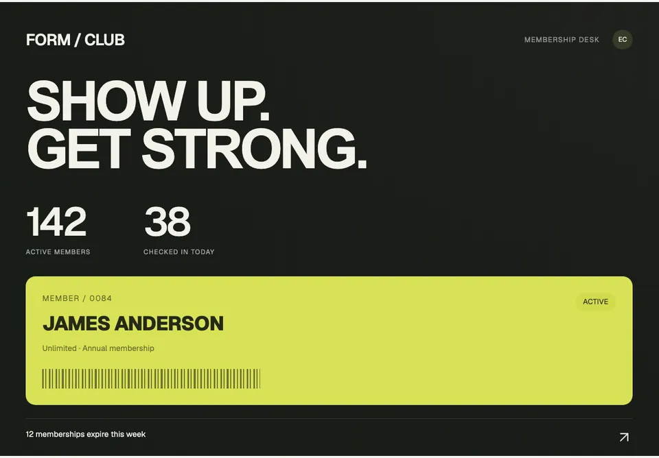 Gym Membership Desk app design concept