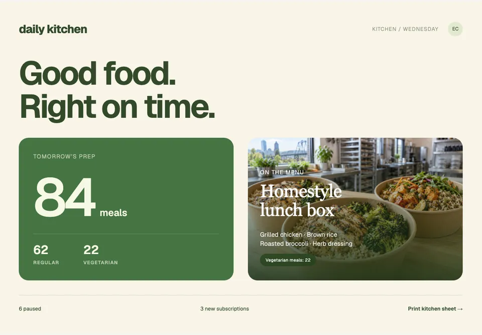 Meal Prep Subscription Manager app design concept