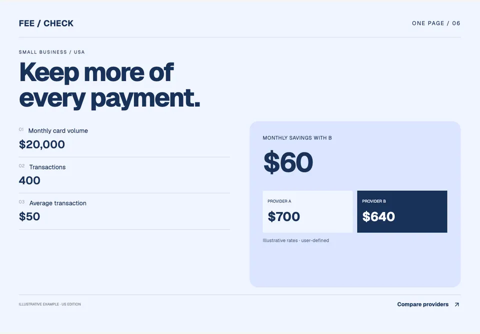 Payment Fee Comparator app design concept