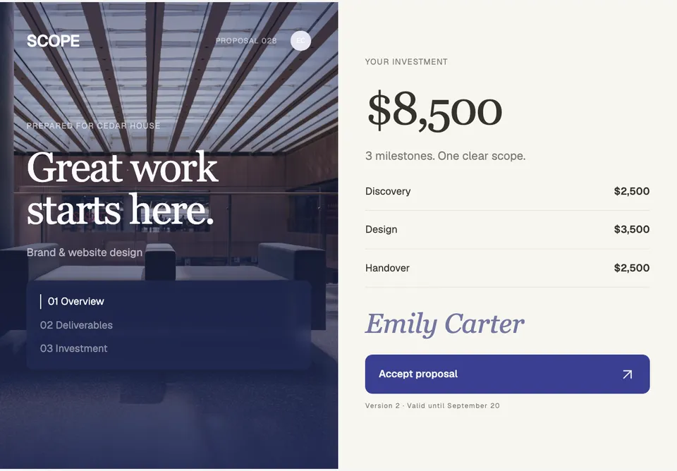 Quotation & Customer Acceptance app design concept