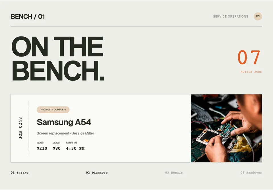 Repair Shop Job Cards app design concept