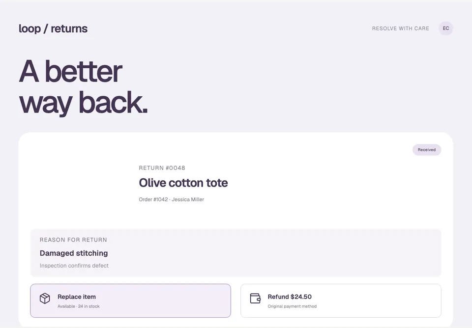 Returns & Replacement Desk app design concept