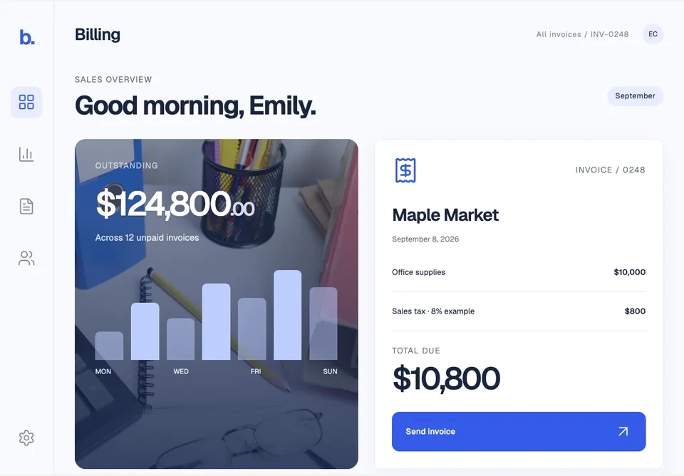Sales Tax Billing app design concept