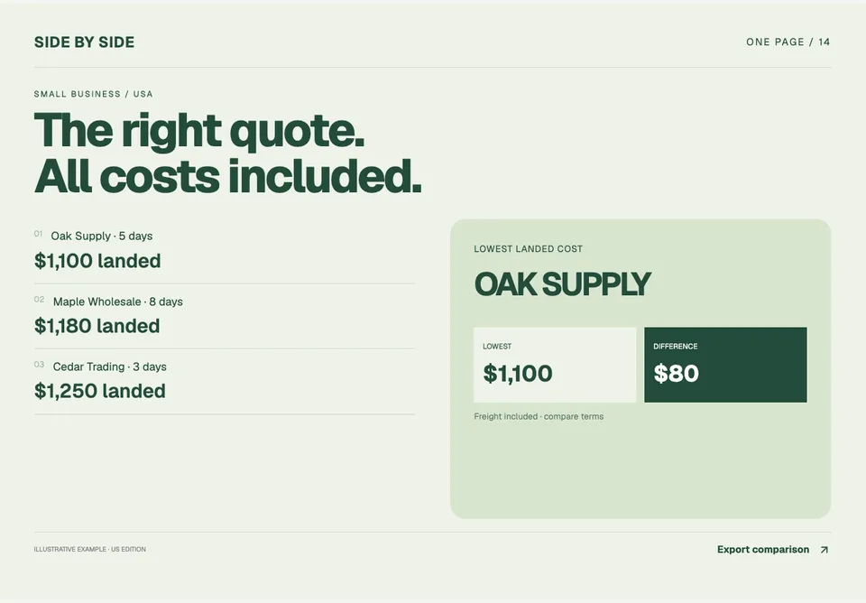 Supplier Quote Comparison app design concept