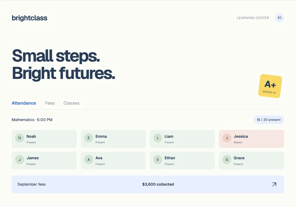 Tutoring Fees & Attendance app design concept