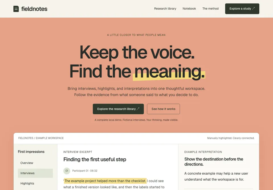 Fieldnotes website preview