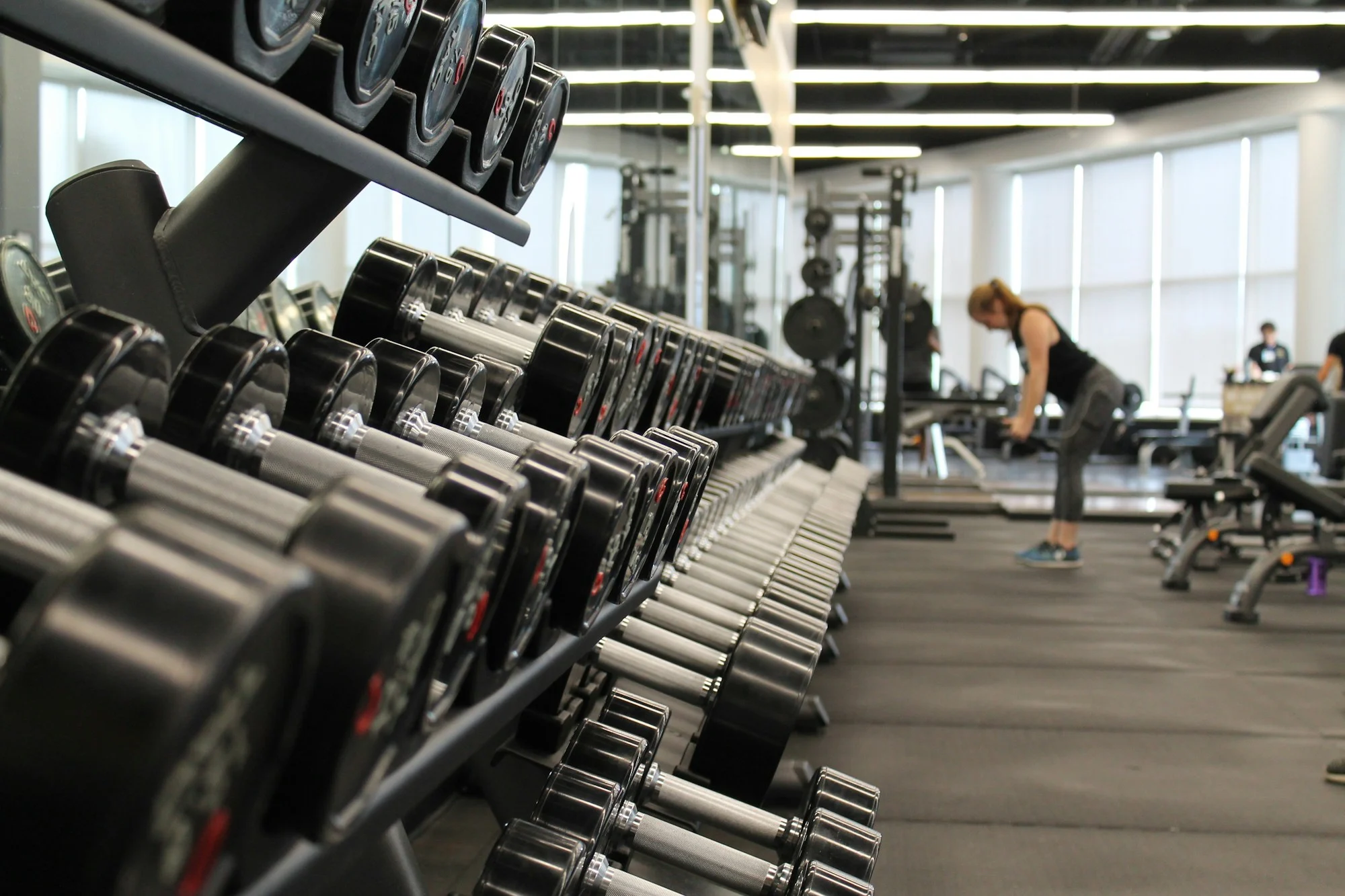 Illustrative gym interior with training equipment