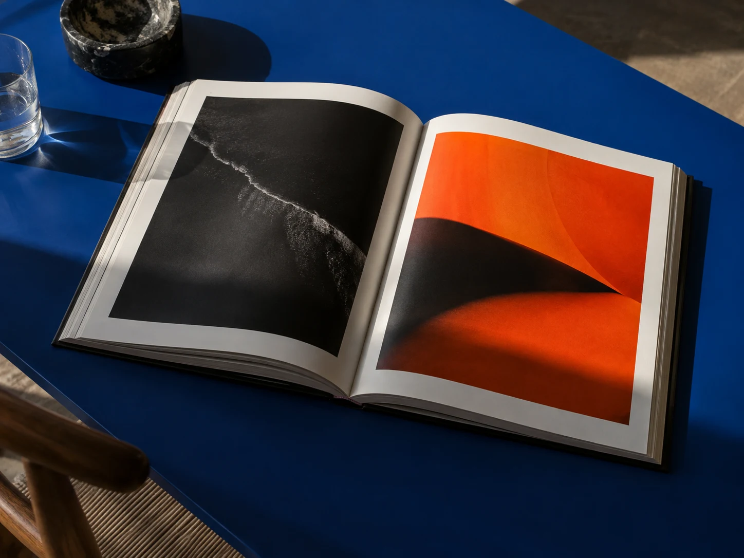 Original generated art-book still life created for ProtoSites. The publication shown is a fictional visual concept.