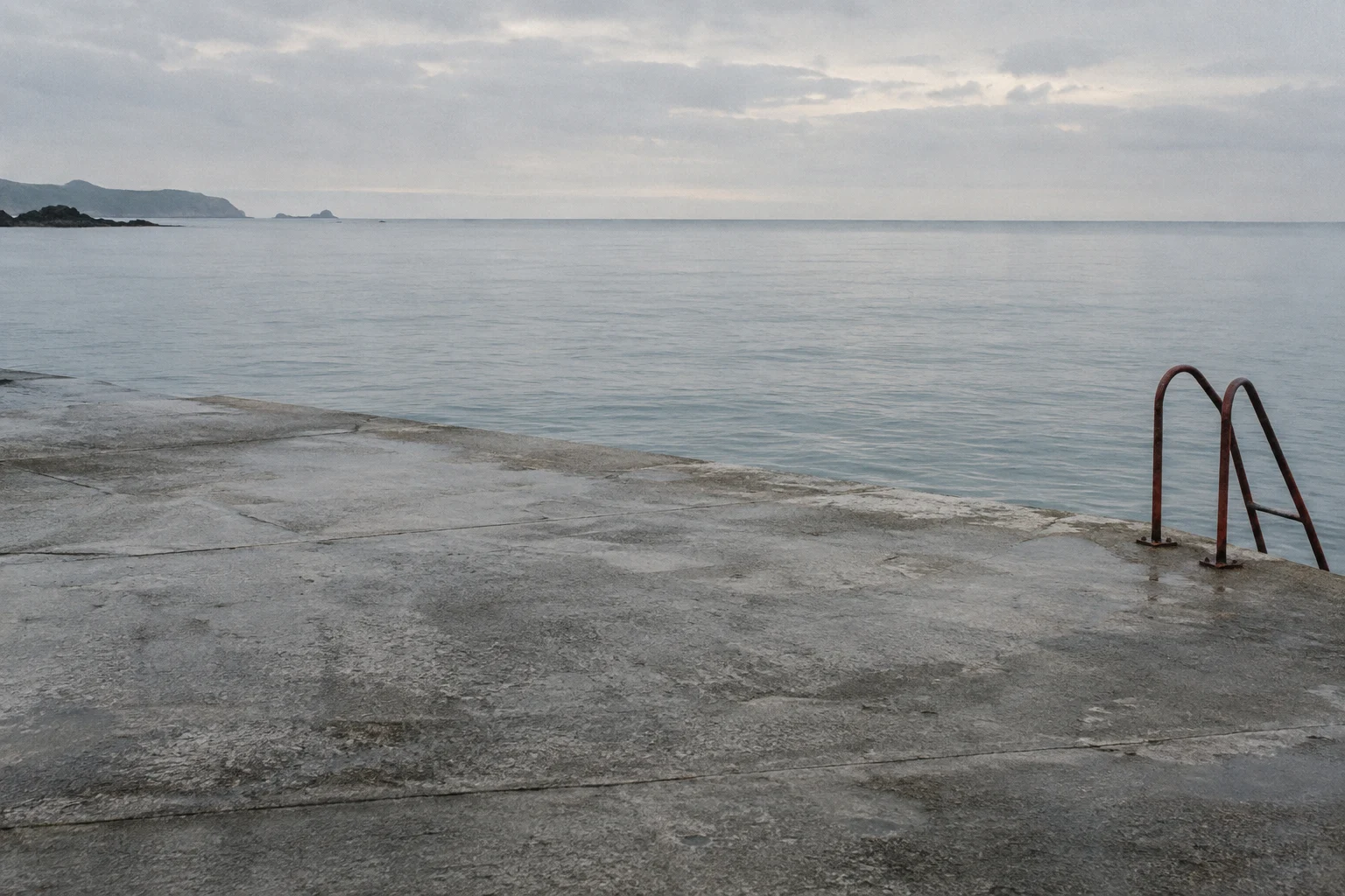 A place made for entering the water, seen while nobody is using it.