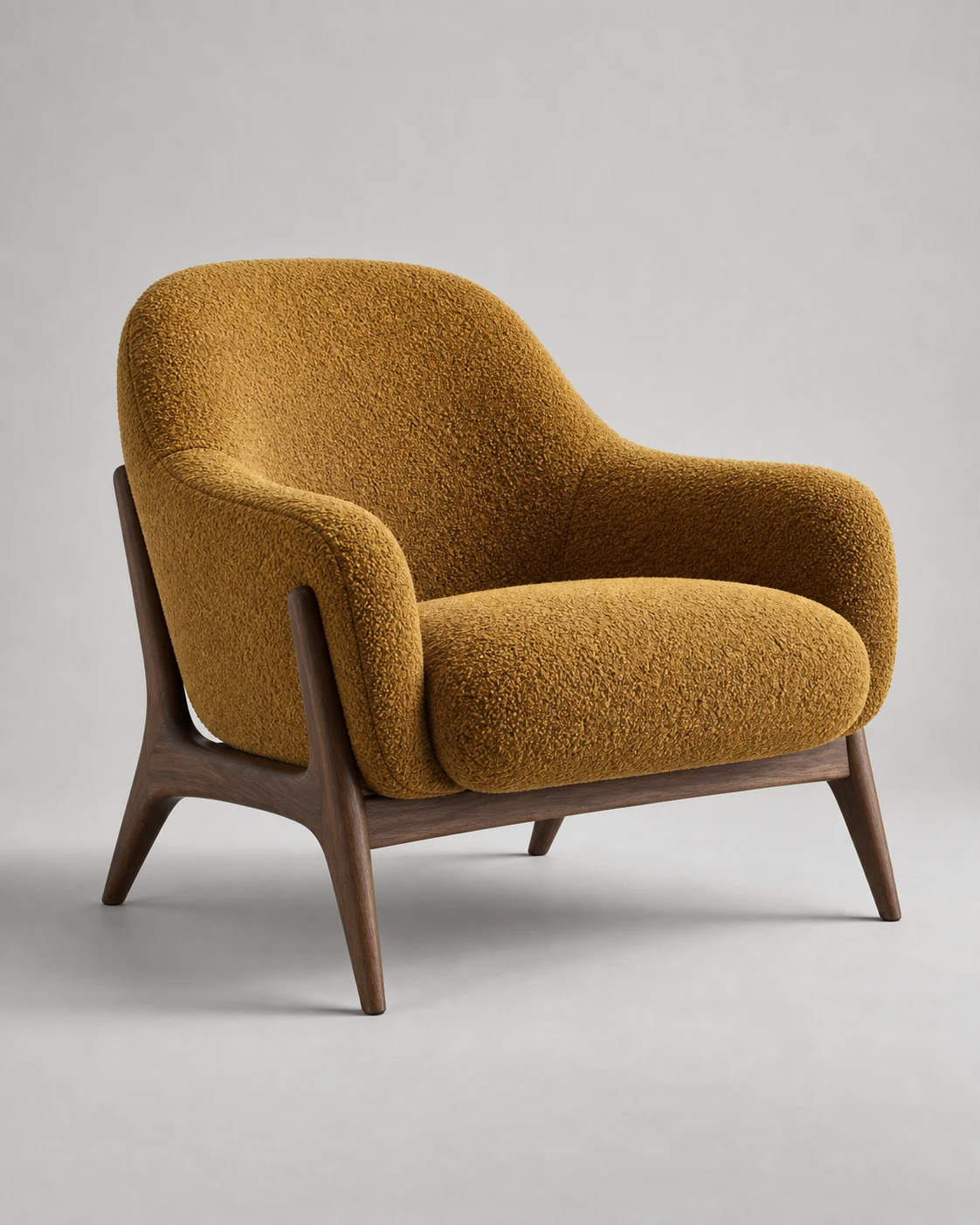 Original ochre lounge chair concept with a dark walnut frame