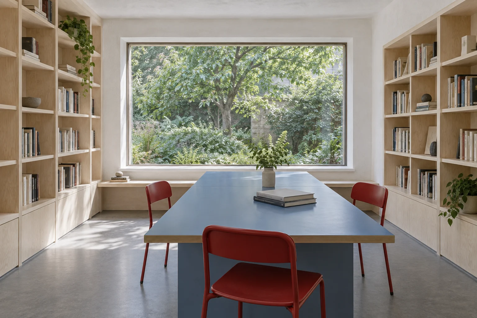 A shared table, a garden-facing window, and enough quiet space to read beside someone else.