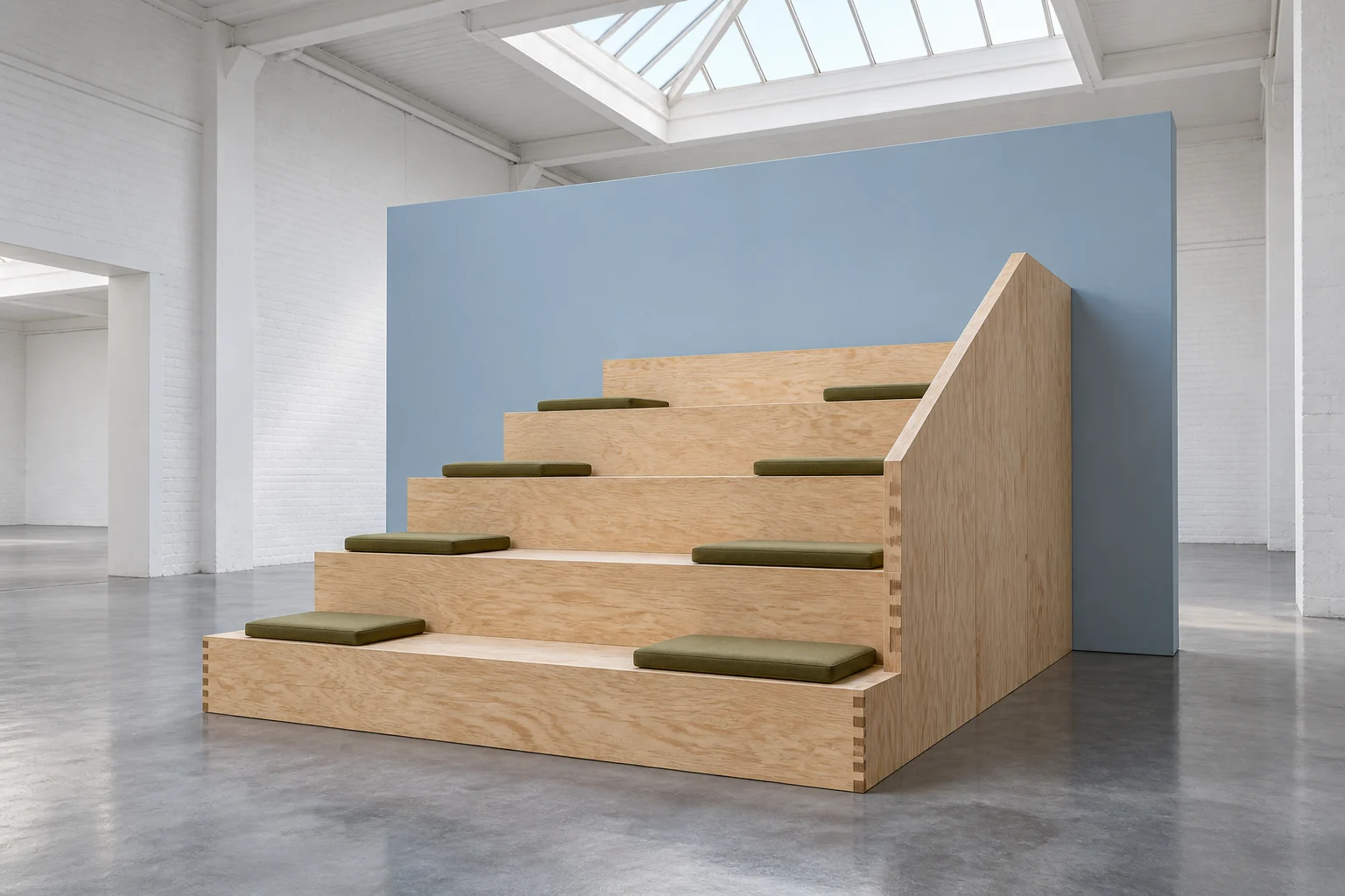 A stair that is also a small audience, a pause in an exhibition, and a place to turn a room around.